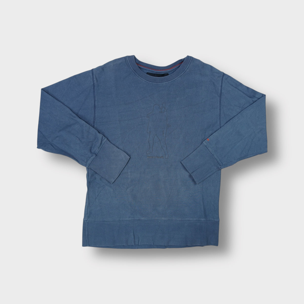 Blue aem'kei sweater featuring tonal embroidered silhouette outline on the chest