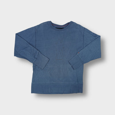 Blue aem'kei sweater featuring tonal embroidered silhouette outline on the chest