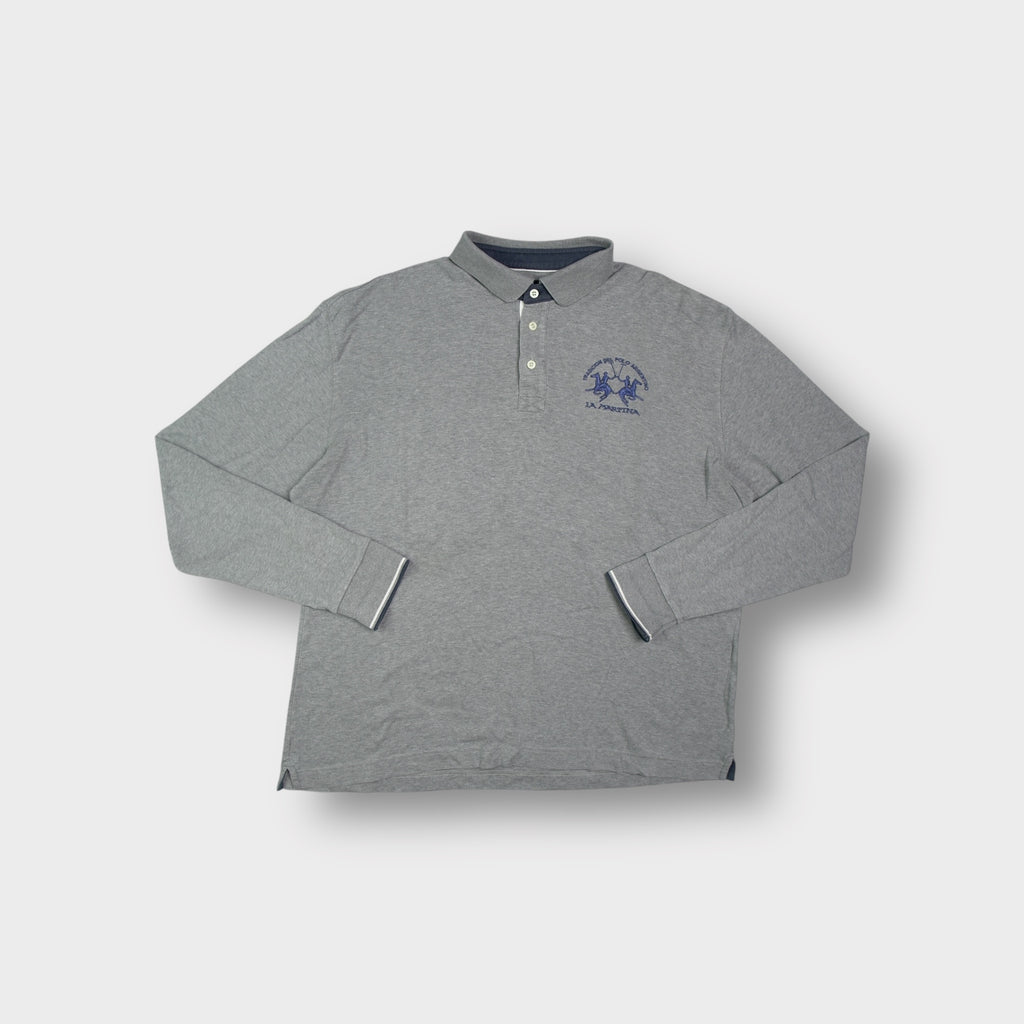 La Martina grey long-sleeve polo sweater with embroidered chest logo