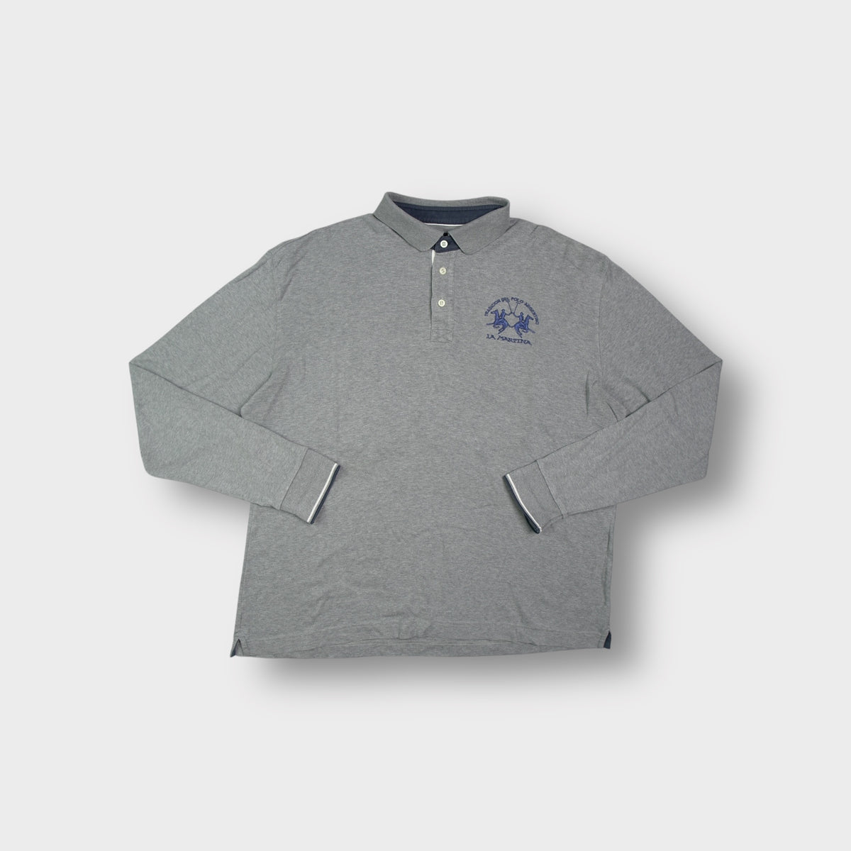 La Martina grey long-sleeve polo sweater with embroidered chest logo