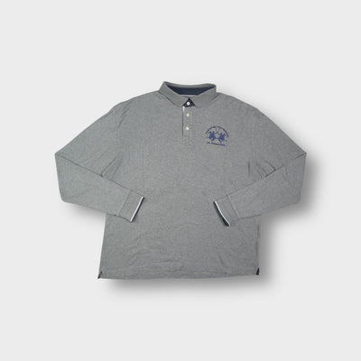 La Martina grey long-sleeve polo sweater with embroidered chest logo