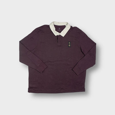 Adidas DFB polo sweater in dark red featuring a white collar and embroidered chest patch