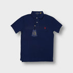 Ralph Lauren polo shirt in blue with a red embroidered polo player chest logo
