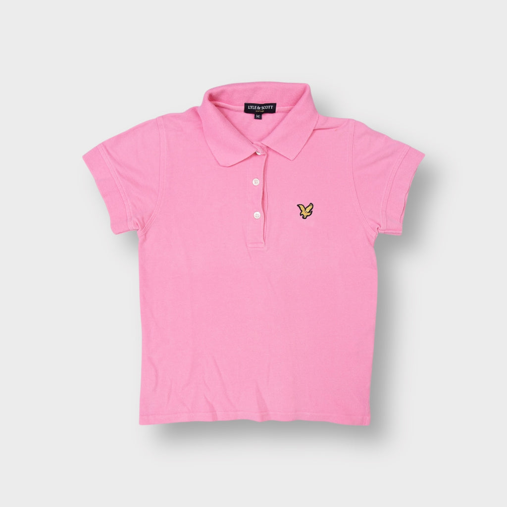 Pink Lyle & Scott short-sleeve polo shirt featuring an embroidered eagle on chest