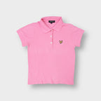Pink Lyle & Scott short-sleeve polo shirt featuring an embroidered eagle on chest