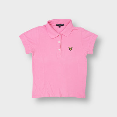 Pink Lyle & Scott short-sleeve polo shirt featuring an embroidered eagle on chest