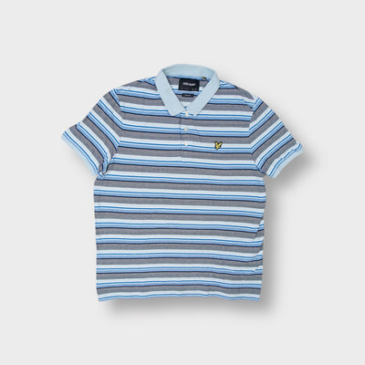 Lyle & Scott blue striped polo shirt with embroidered golden eagle logo