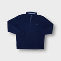 Gant long-sleeve polo sweater in navy blue with an embroidered shield logo on the chest