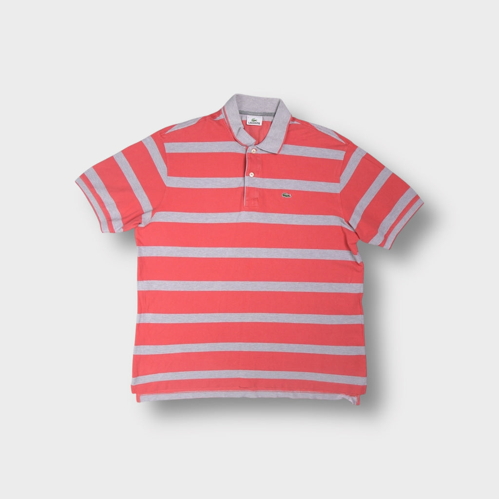 Lacoste short-sleeve polo shirt in grey featuring wide stripes and small chest logo