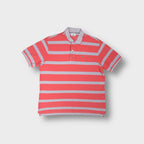 Lacoste short-sleeve polo shirt in grey featuring wide stripes and small chest logo