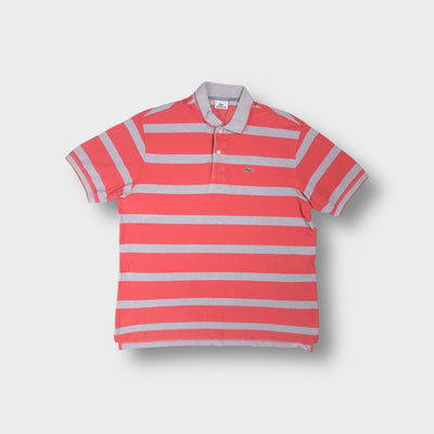 Lacoste short-sleeve polo shirt in grey featuring wide stripes and small chest logo