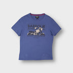 Blue Barbour International T-Shirt with a vintage motorcycle chest graphic print