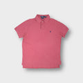 Ralph Lauren polo shirt in red featuring a navy blue embroidered pony logo on chest