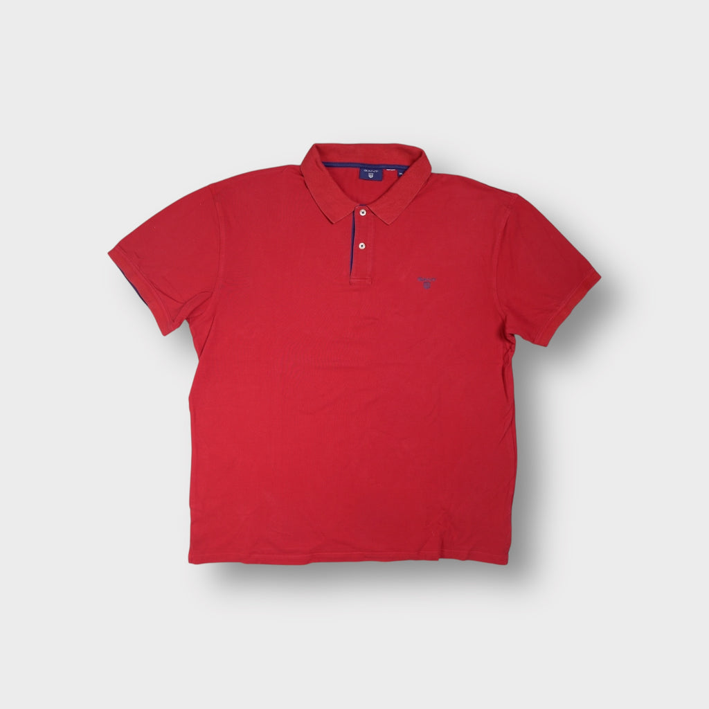 Gant red polo shirt with blue embroidered chest logo and contrast placket trim
