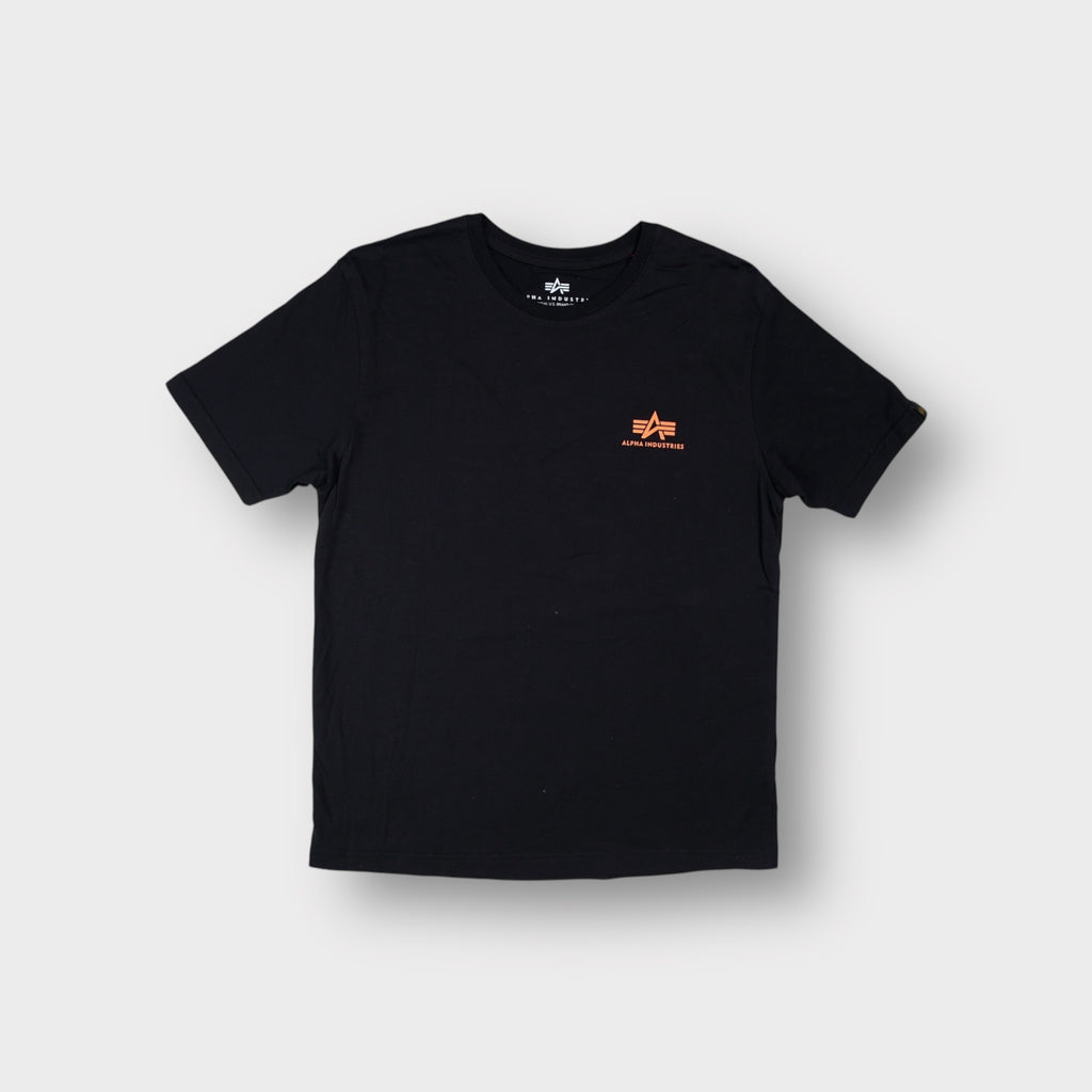 Alpha Industries T-Shirt in black featuring an orange chest logo print
