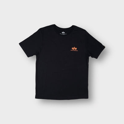 Alpha Industries T-Shirt in black featuring an orange chest logo print
