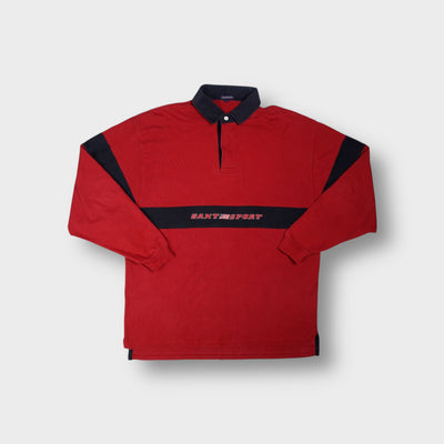 Gant polo sweater in red featuring dark contrast collar and embroidered Gant Sport chest graphic