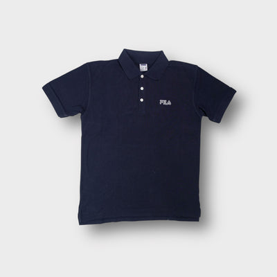 Fila short-sleeve polo shirt in navy blue with a white embroidered outline logo on chest