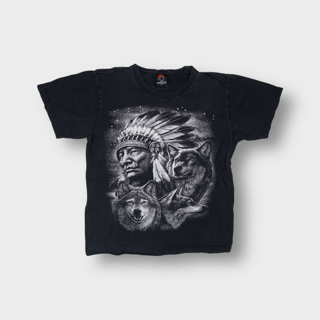 Hero Buff T-Shirt in black featuring a Native American chief and wolf front print