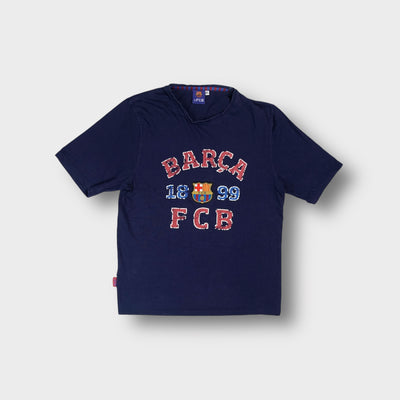 FC Barcelona navy T-Shirt with embroidered crest and red printed Barça graphics