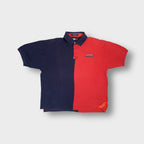 Tommy Hilfiger polo shirt in red and navy featuring a Hilfiger Sailing Gear chest patch