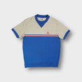 Le Coq Sportif knitted shirt in blue and cream with embroidered rooster logo