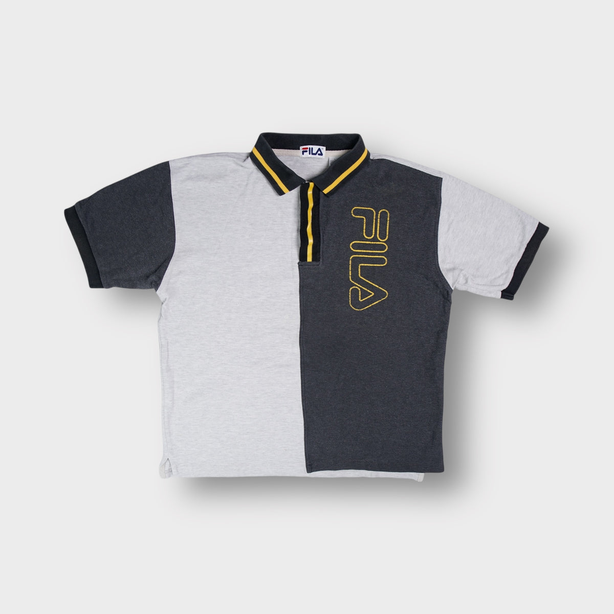 Fila short-sleeve polo shirt in grey with yellow embroidered outline chest logo