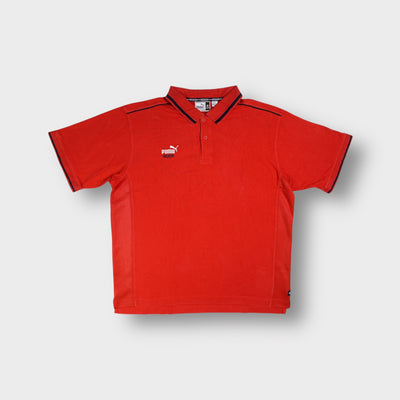 Puma King short-sleeve polo shirt in red with embroidered chest logo and dark tipping
