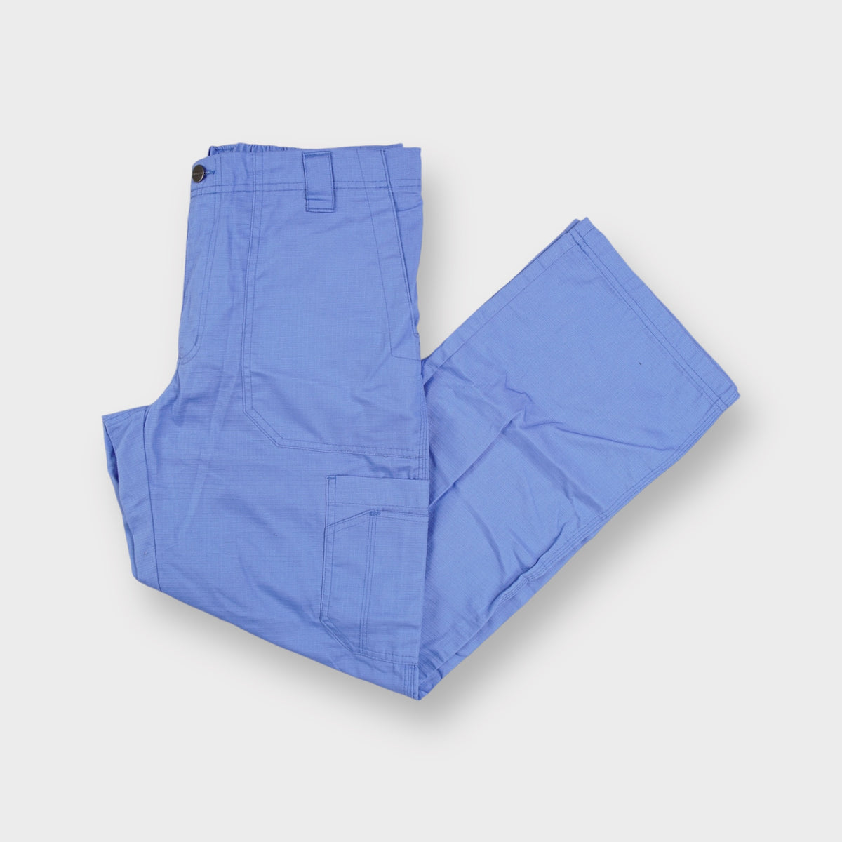 Carhartt blue workwear cargo pants with side pockets and elastic waistband