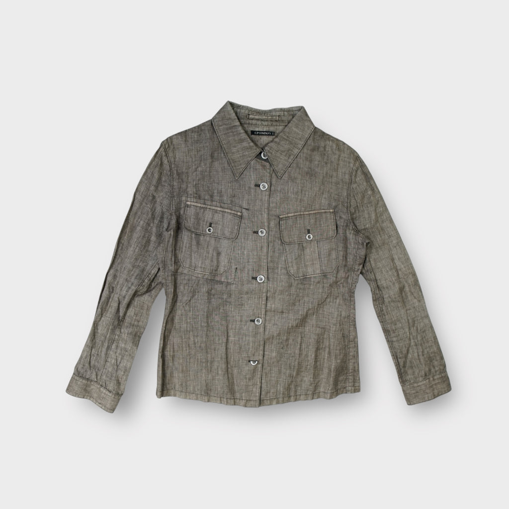 C.P. Company long-sleeve shirt in brown featuring two front buttoned chest pockets