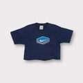 Nike T-Shirt in dark blue with a light blue honeycomb swoosh graphic on chest