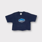 Nike T-Shirt in dark blue with a light blue honeycomb swoosh graphic on chest