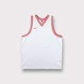 White Nike Team Sports jersey tank top featuring red stripe trim and embroidered swoosh