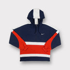 Navy Blue Nike half-zip hoodie with embroidered swoosh and red color-blocking