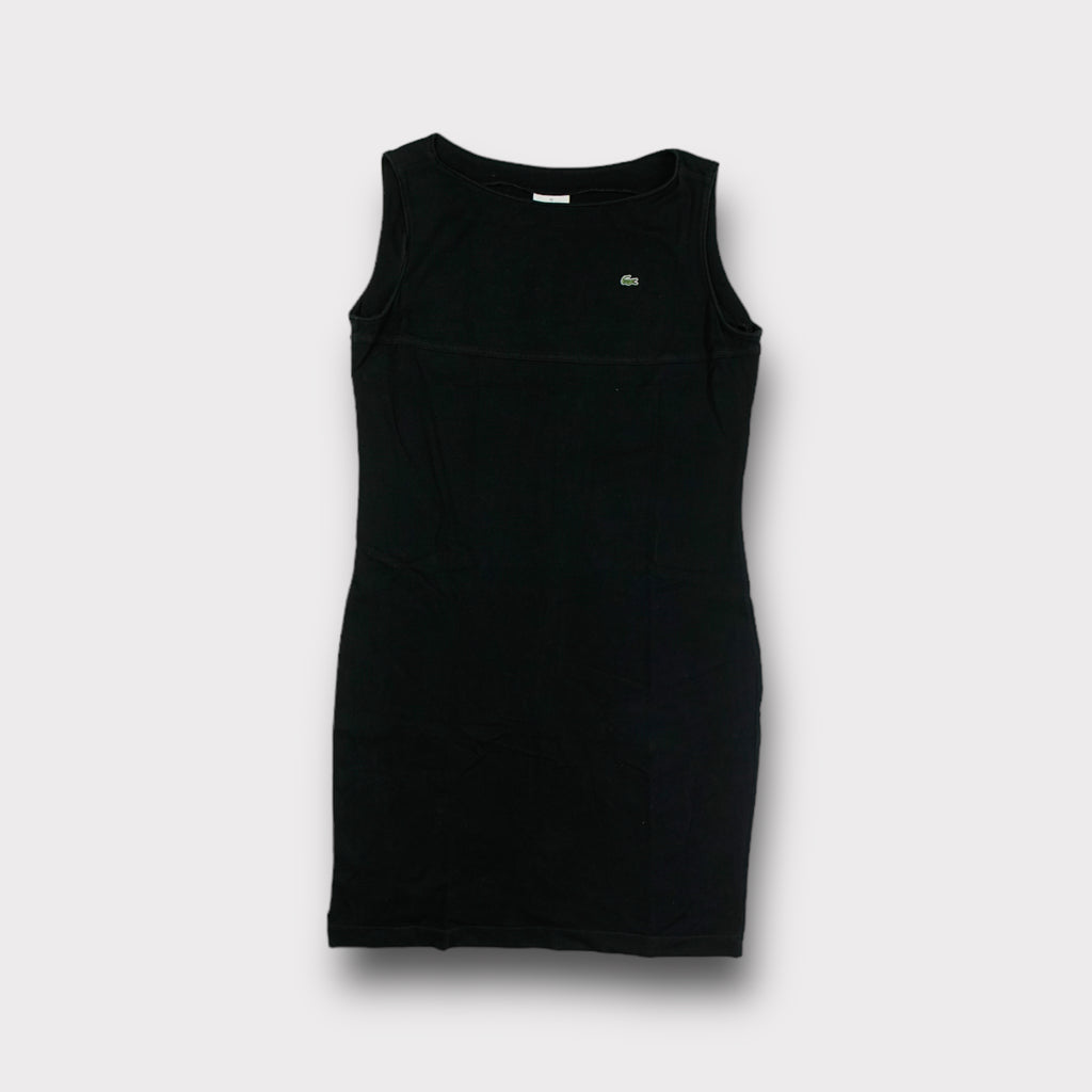 Black Lacoste sleeveless dress with an embroidered crocodile patch on chest