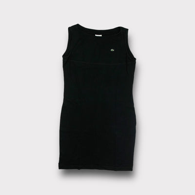 Black Lacoste sleeveless dress with an embroidered crocodile patch on chest
