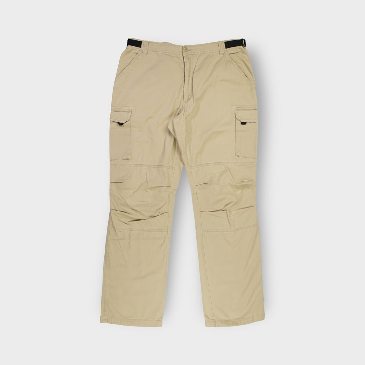 Arizona beige cargo trousers with utility flap pockets and waist adjusters