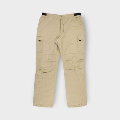 Arizona beige cargo trousers with utility flap pockets and waist adjusters