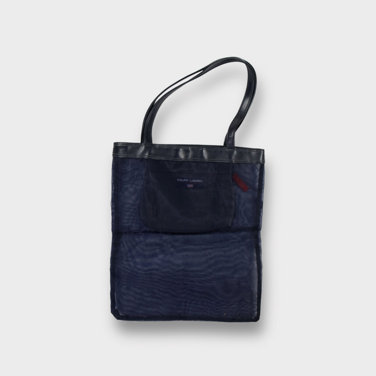 Ralph Lauren Polo Sport tote bag in blue mesh featuring a rubberized front logo patch.