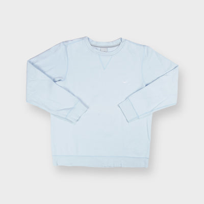 Nike crewneck sweater in light blue with small white embroidered swoosh on chest