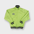 Bright green Umbro full-zip track jacket with embroidered chest logo and striped trim