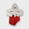 Umbro tracksuit in red and beige featuring a hooded zip jacket and track pants