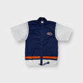 Nike short-sleeve mesh warm-up shirt in blue and white with basketball swoosh patch