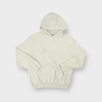 Champion sweater hoodie in beige with embroidered raised logo script on the chest.