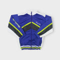 Reebok track jacket in blue with white shoulders and black mesh chevron inserts