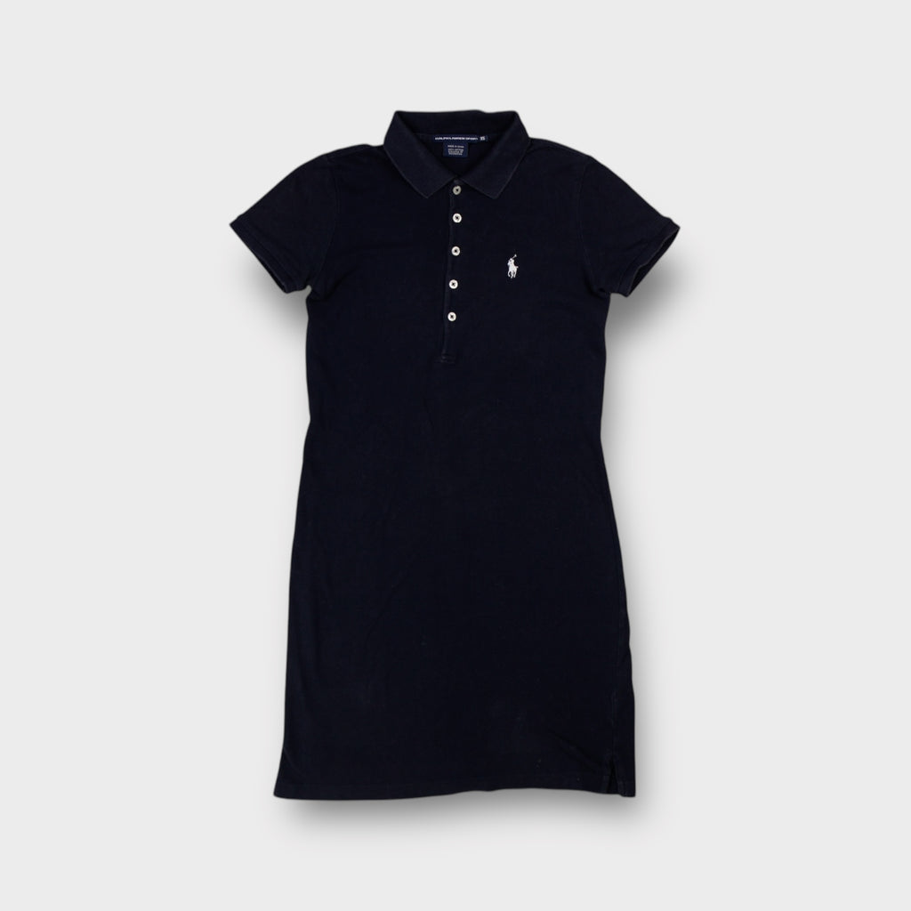 Ralph Lauren Sport polo dress in black with white embroidered chest logo and button collar