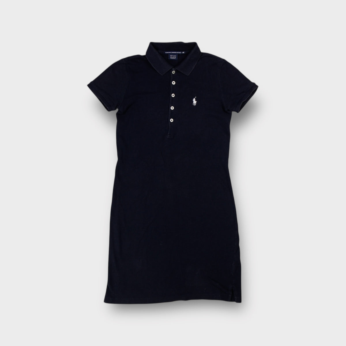 Ralph Lauren Sport polo dress in black with white embroidered chest logo and button collar