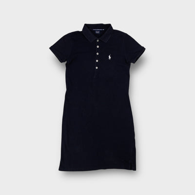 Ralph Lauren Sport polo dress in black with white embroidered chest logo and button collar