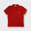 Red Lyle & Scott polo shirt featuring white Valle Romano embroidery on the chest