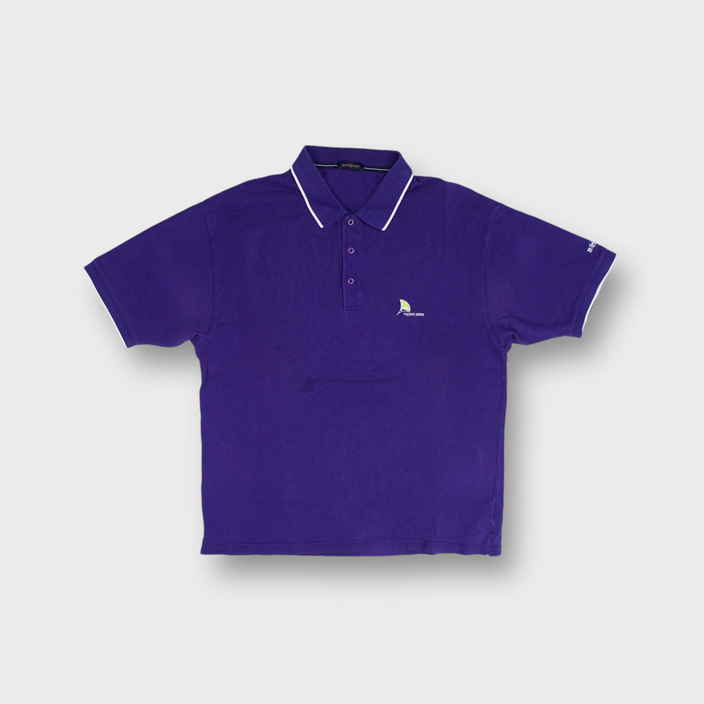 Henri Lloyd polo shirt in purple with contrast white collar trim and chest logo